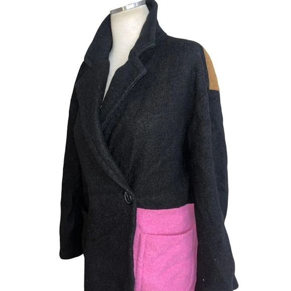 Peter Som Collective Colorblock Wool Coat in Black 0 Womens Trench Jacket - Picture 6 of 12